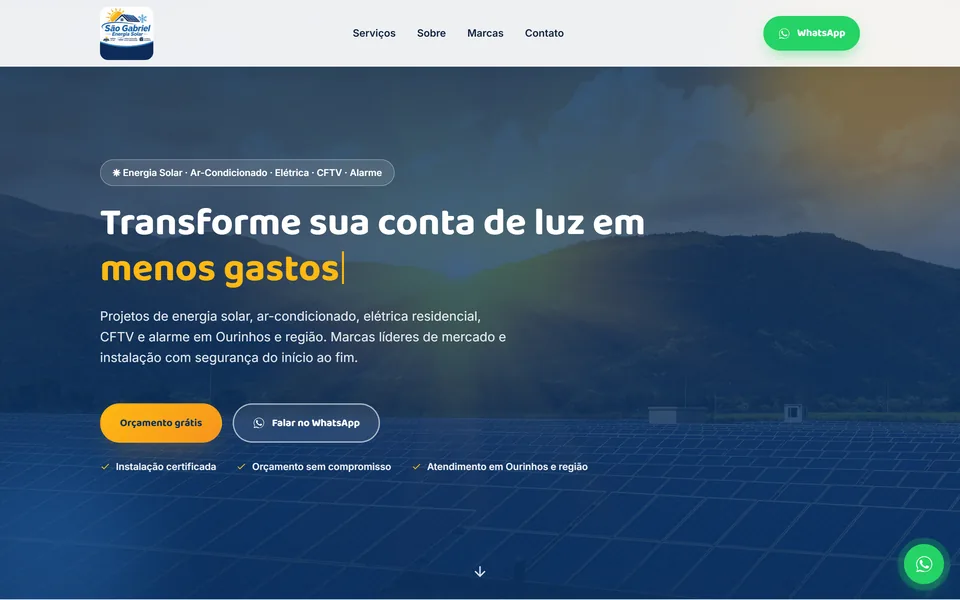 Hero do site da São Gabriel Energia Solar, com efeito de digitação