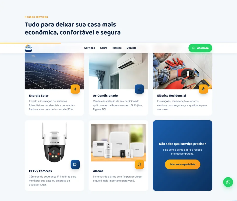 Cards de serviços da São Gabriel Energia Solar com fotos reais
